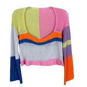 Y2K Handmade Crochet Square Neck Flare Sleeve Crop Top M/L